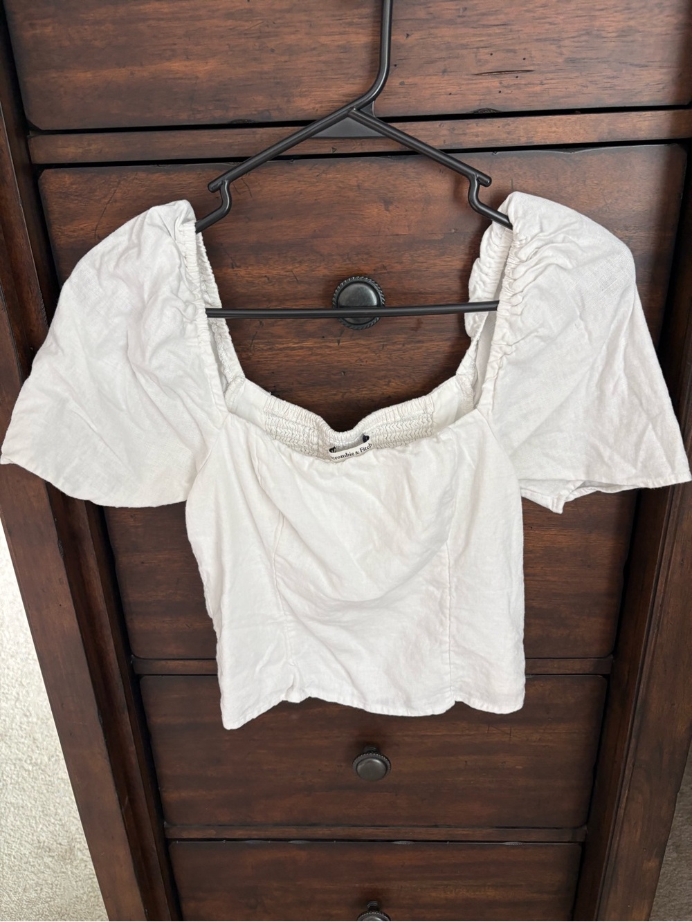Abercrombie & Fitch White Puff-Sleeve Crop Top